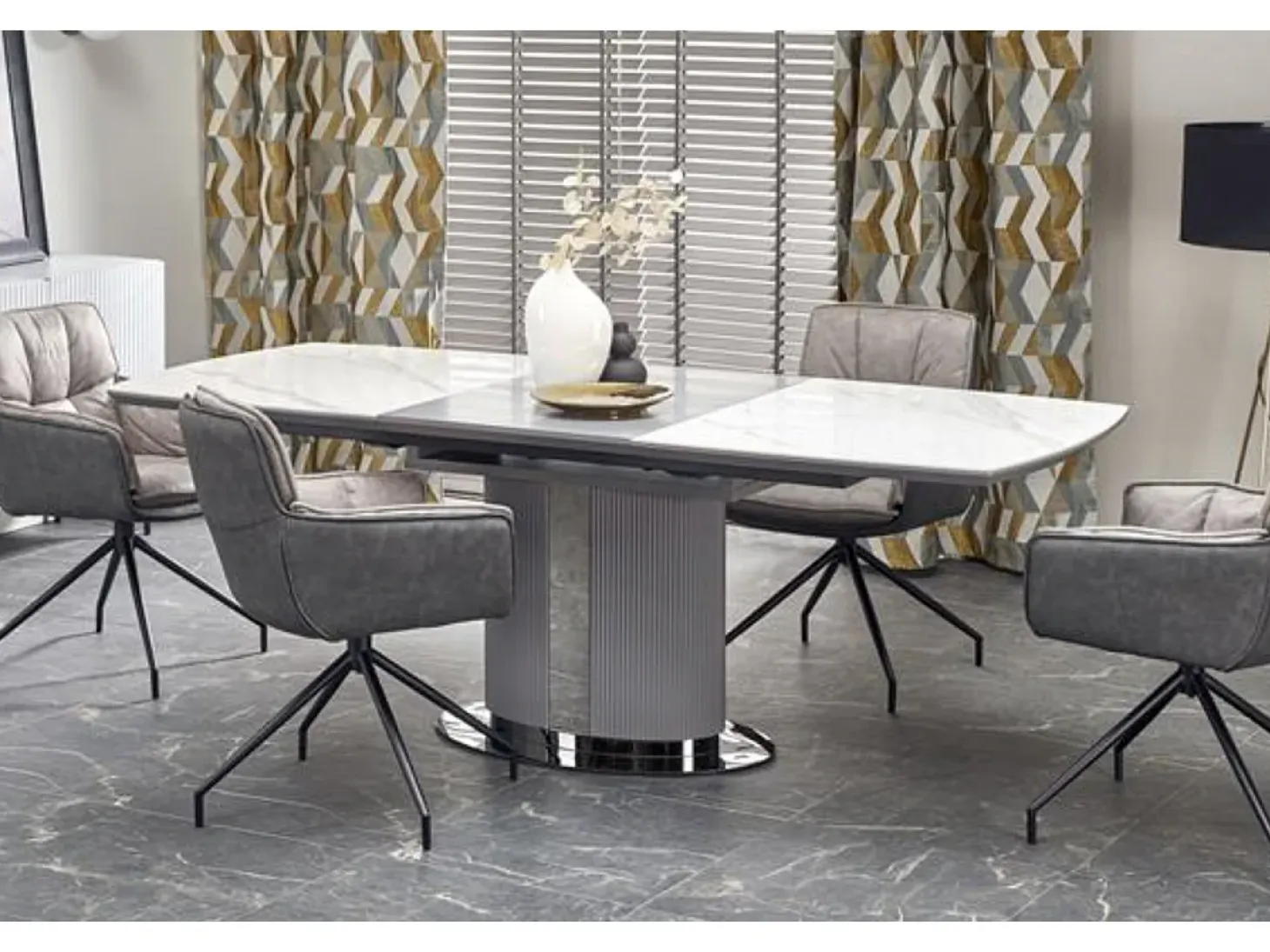 Mesa de comedor extensible estilo mármol gris y cerámica 160cm Ventara