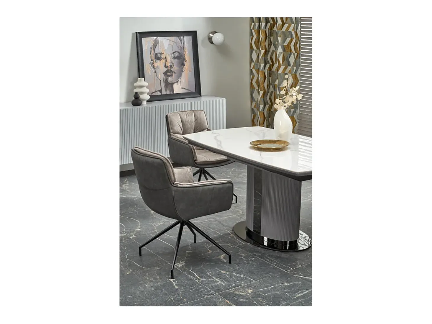 Mesa de comedor extensible estilo mármol gris y cerámica 160cm Ventara