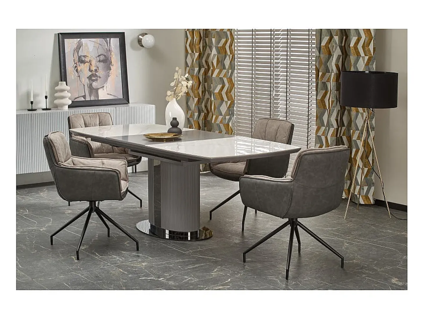 Mesa de comedor extensible estilo mármol gris y cerámica 160cm Ventara