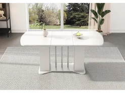 Mesa de comedor extensible para 4 a 6 personas con 2 puertas - 120/160 x 80 x 75 cm - Madera MDF - Blanco + patas plata