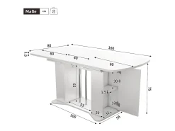 Mesa de comedor extensible para 4 a 6 personas con 2 puertas - 120/160 x 80 x 75 cm - Madera MDF - Blanco + patas plata