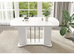 Mesa de comedor extensible para 4 a 6 personas con 2 puertas - 120/160 x 80 x 75 cm - Madera MDF - Blanco + patas plata