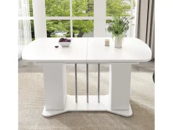 Mesa de comedor extensible para 4 a 6 personas con 2 puertas - 120/160 x 80 x 75 cm - Madera MDF - Blanco + patas plata