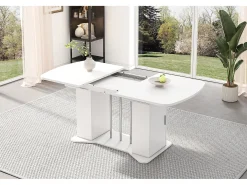 Mesa de comedor extensible para 4 a 6 personas con 2 puertas - 120/160 x 80 x 75 cm - Madera MDF - Blanco + patas plata
