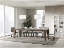 Mesa de comedor extensible de madera Naxo.-Color Gris cemento-Soporte 4 pies-Alargaderas -Ancho extensible