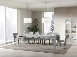Mesa de comedor extensible de madera Naxo.-Color Gris cemento-Soporte 4 pies-Alargaderas -Ancho extensible