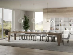 Mesa de comedor extensible de madera Naxo.-Color Blanco-Base y soporte con ruedas-5 alargaderas finas-Ancho extensible