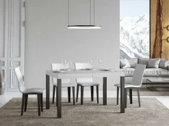 Mesa de comedor extensible Karry evolución-Color Blanco-Soporte 2 pies-Ancho extensible