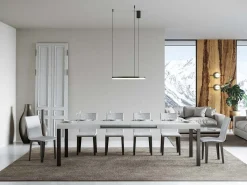 Mesa de comedor extensible Karry evolución-Color Blanco-Soporte 2 pies-Ancho extensible