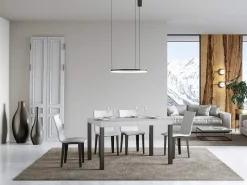 Mesa de comedor extensible Karry evolución-Color Blanco-Soporte 2 pies-Ancho extensible