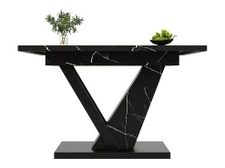 Mesa de comedor extensible (120-160×75×75,5 cm), MDF+Metal, con estampado de mármol negro