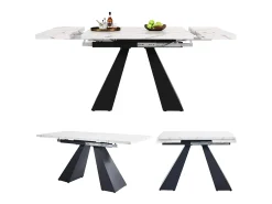 Mesa de comedor extensible - 99-159 x 74 x 77 cm - Tablero efecto mármol - MDF y metal - Blanco + negro