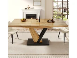 Mesa de comedor extensible - 120/160 x 75 x 75,5 cm - para cocina y salón - MDF + metal - natural