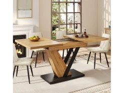 Mesa de comedor extensible - 120/160 x 75 x 75,5 cm - para cocina y salón - MDF + metal - natural