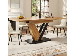 Mesa de comedor extensible - 120/160 x 75 x 75,5 cm - para cocina y salón - MDF + metal - natural