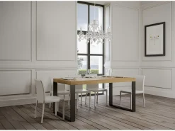 Mesa de comedor extensible tiroz-Color Natural-Soporte 4 pies-5 alargaderas gruesas-Ancho extensible