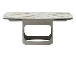 Mesa de comedor extensible 6 a 10 personas en cerámica, cristal templado y metal topo - Efecto mármol blanco - DAVULO de Maison Céphy