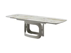 Mesa de comedor extensible 6 a 10 personas en cerámica, cristal templado y metal topo - Efecto mármol blanco - DAVULO de Maison Céphy