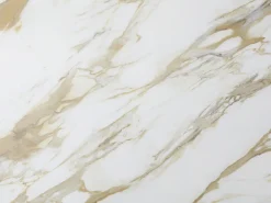 Mesa de comedor extensible 6 a 10 personas en cerámica, cristal templado y metal topo - Efecto mármol blanco - DAVULO de Maison Céphy