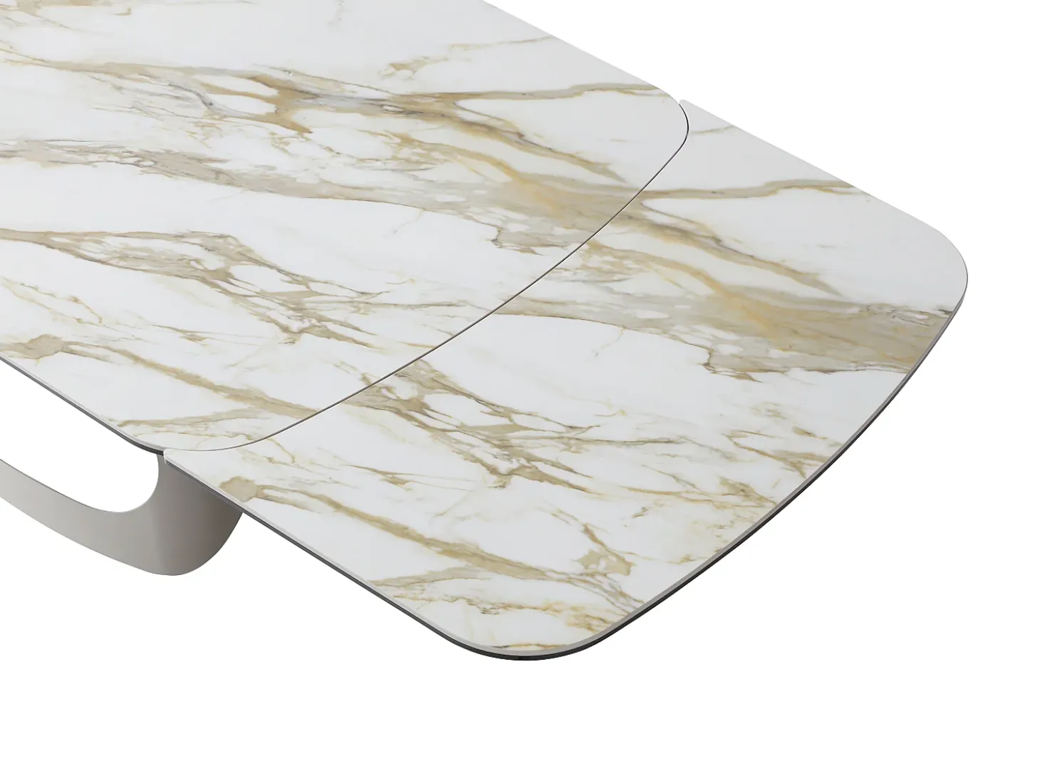 Mesa de comedor extensible 6 a 10 personas en cerámica, cristal templado y metal topo - Efecto mármol blanco - DAVULO de Maison Céphy
