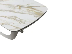 Mesa de comedor extensible 6 a 10 personas en cerámica, cristal templado y metal topo - Efecto mármol blanco - DAVULO de Maison Céphy