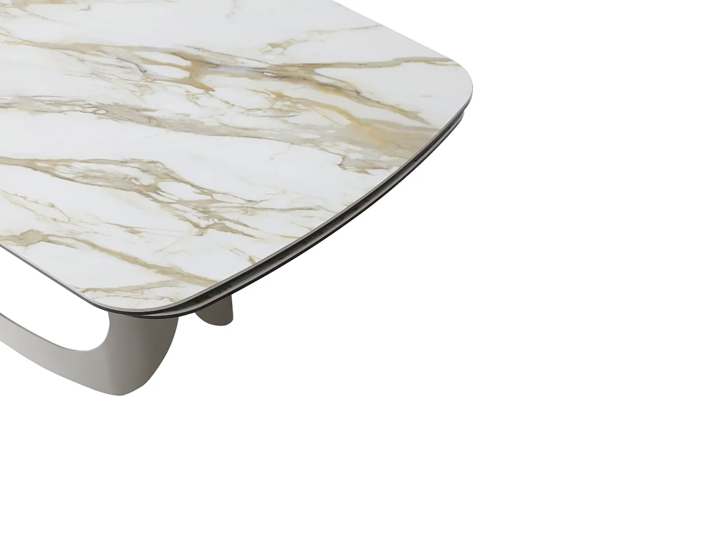 Mesa de comedor extensible 6 a 10 personas en cerámica, cristal templado y metal topo - Efecto mármol blanco - DAVULO de Maison Céphy