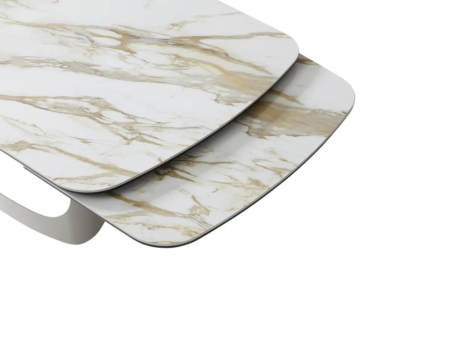 Mesa de comedor extensible 6 a 10 personas en cerámica, cristal templado y metal topo - Efecto mármol blanco - DAVULO de Maison Céphy