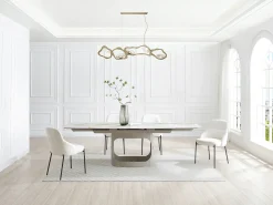 Mesa de comedor extensible 6 a 10 personas en cerámica, cristal templado y metal topo - Efecto mármol blanco - DAVULO de Maison Céphy