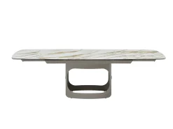 Mesa de comedor extensible 6 a 10 personas en cerámica, cristal templado y metal topo - Efecto mármol blanco - DAVULO de Maison Céphy