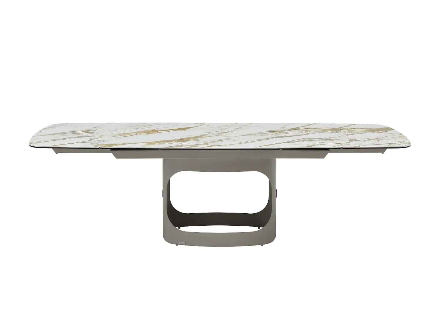 Mesa de comedor extensible 6 a 10 personas en cerámica, cristal templado y metal topo - Efecto mármol blanco - DAVULO de Maison Céphy