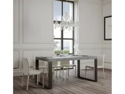 Mesa de comedor extensible tiroz-Color Gris cemento-Soporte 2 pies-Alargaderas -Ancho extensible