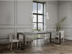 Mesa de comedor extensible tiroz-Color Gris cemento-Soporte 2 pies-Alargaderas -Ancho extensible