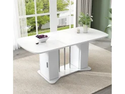 Mesa de comedor extensible 120/160 x 80 cm para 4 a 6 personas con almacenaje - Blanco