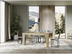 Mesa de comedor extensible de madera Kristo patas en V-Color Natural-Soporte 4 pies-Alargaderas -Ancho extensible