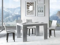 Mesa de comedor extensible de madera Ribo-Color Gris cemento-Soporte 4 pies-Alargaderas -Ancho extensible