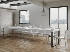 Mesa de comedor extensible tiroz-Color Blanco-Soporte 4 pies-5 alargaderas gruesas-Ancho extensible