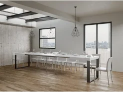 Mesa de comedor extensible tiroz-Color Blanco-Soporte 4 pies-5 alargaderas gruesas-Ancho extensible