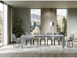 Mesa de comedor extensible de madera Kristo patas en V-Color Gris cemento-Soporte 4 pies-Alargaderas -Ancho extensible