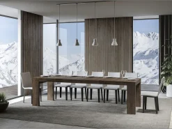 Mesa de comedor extensible de madera Ribo-Color Marrón-Soporte 4 pies-Alargaderas -Ancho extensible
