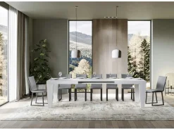 Mesa de comedor extensible de madera Kristo patas en V-Color Blanco-Soporte 4 pies-Alargaderas -Ancho extensible