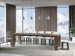 Mesa de comedor extensible de madera Ribo-Color Marrón-Soporte 4 pies-Alargaderas -Ancho extensible