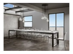 Mesa de comedor extensible tiroz evolución-Blanco-Base y soporte con ruedas-180 à 440cm
