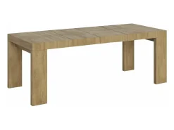 Mesa de comedor extensible de madera Ribo-Color Gris cemento-Base y soporte con ruedas-5 alargaderas finas-Ancho extensible