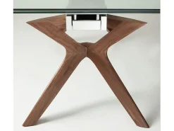 Mesa de comedor extensible Ladyane 160/240 cm con tablero de cristal y patas de nogal macizo