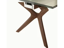 Mesa de comedor extensible Ladyane 160/240 cm con tablero de cristal y patas de nogal macizo