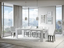 Mesa de comedor extensible de madera Ribo-Color Blanco-Soporte 4 pies-Alargaderas -Ancho extensible