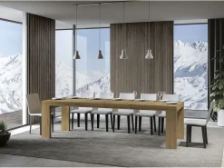 Mesa de comedor extensible de madera Ribo-Color Blanco-Soporte 4 pies-Alargaderas -Ancho extensible