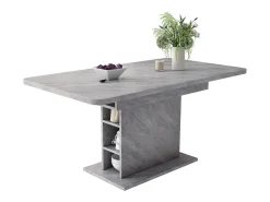 Mesa de comedor extensible con almacenaje, rectangular, moderna, ahorra espacio, aspecto hormigón.