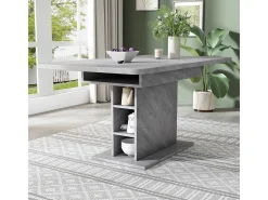 Mesa de comedor extensible con almacenaje, rectangular, moderna, ahorra espacio, aspecto hormigón.