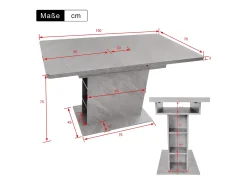 Mesa de comedor extensible con almacenaje, rectangular, moderna, ahorra espacio, aspecto hormigón.